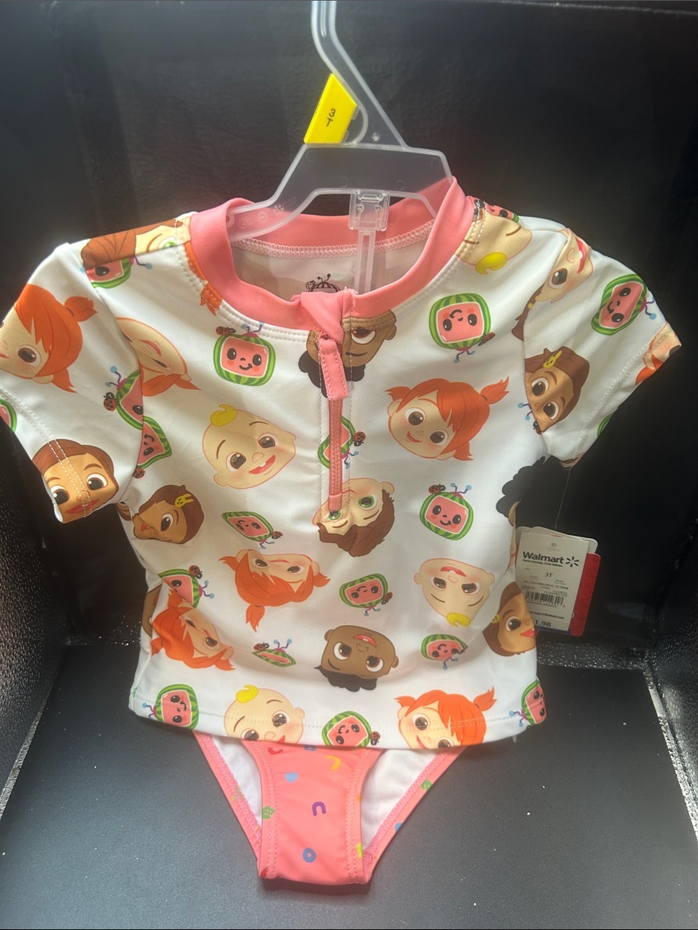 Kids Pink Character Print Rash Guard Bikini Set